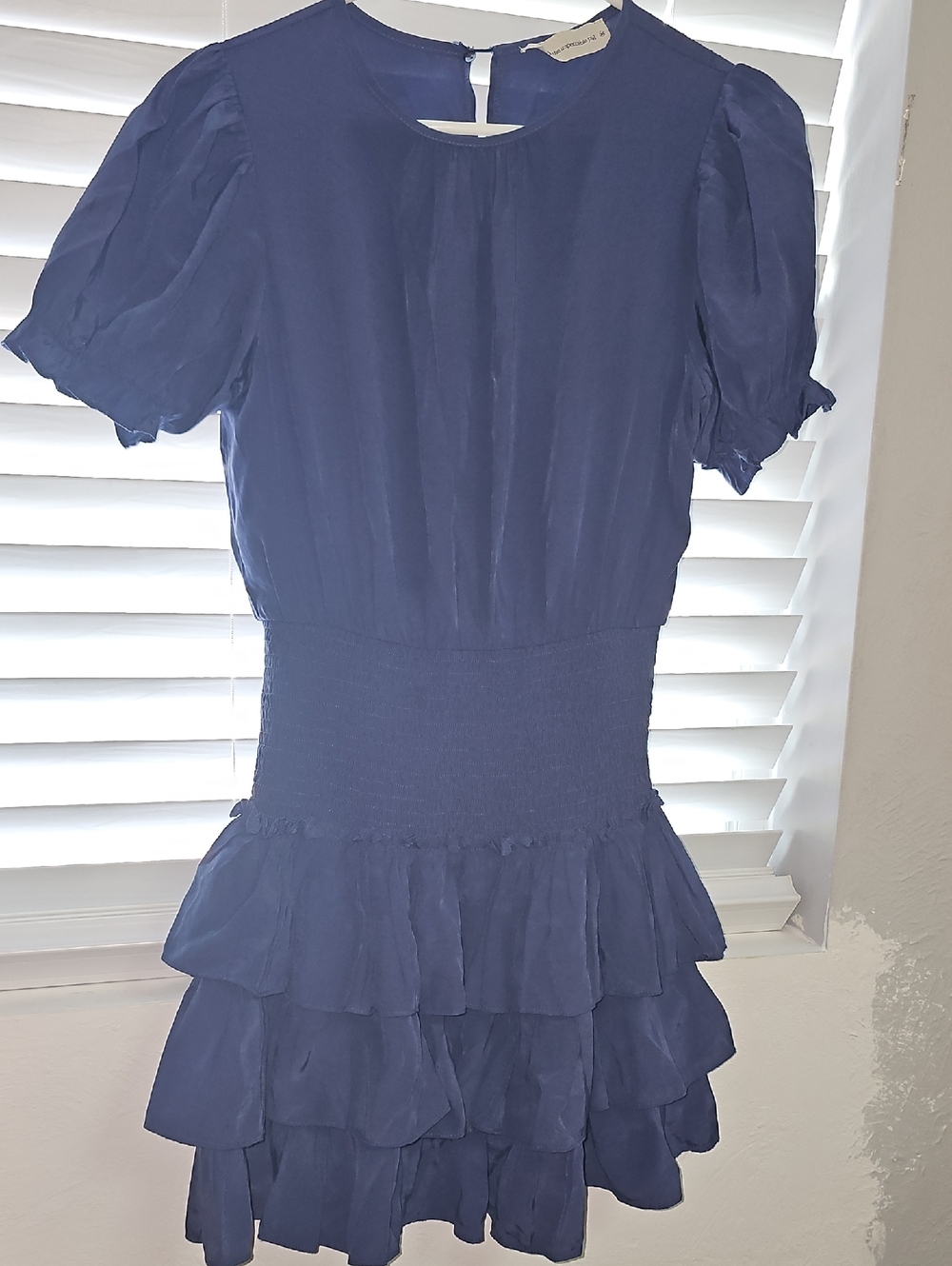 Smocked Waist Navy Ruffle Mini Dress ( #89) - Picture 3 of 11